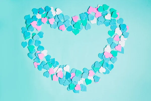 Hermosa Forma Corazón Sobre Papel Fondo Azul Marco Texto Espacio —  Fotos de Stock