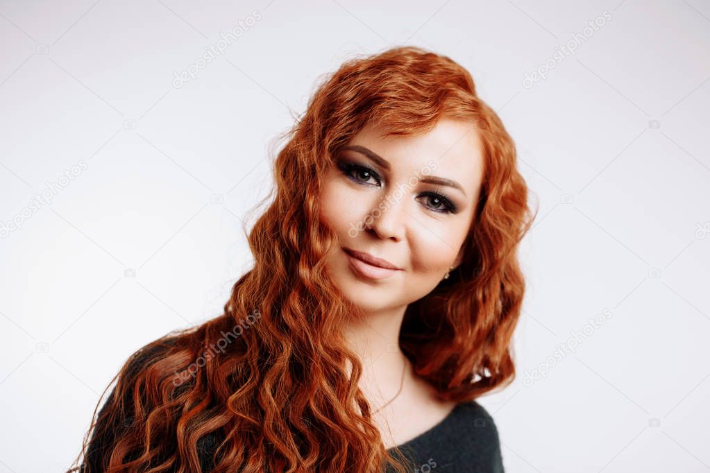 Close up portrait of young beautiful redhead girl