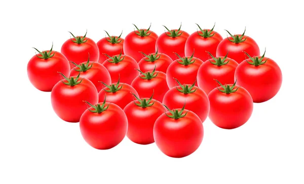 In der Mitte viele frische rote Tomaten isolieren, — Stockfoto