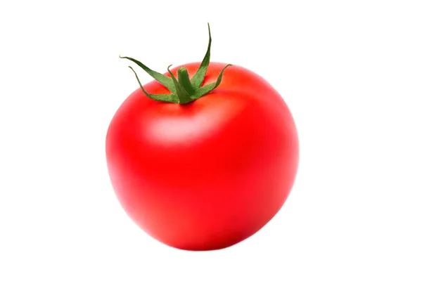 Une tomate mûre rouge ronde sur fond d'isolat blanc , — Photo