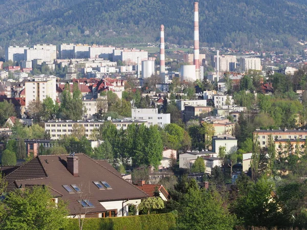 Panorama Panorâmico Paisagem Urbana Cidade Europeia Bielsko Biala Paisagens Rurais — Fotografia de Stock