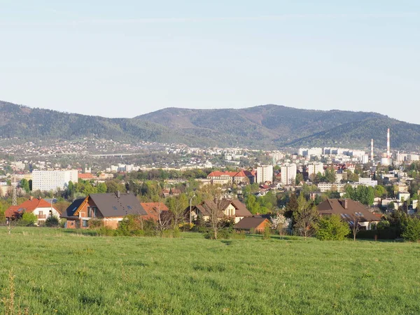 Scenic Cityscape Landscapes European Bielsko Biala City Countryside Green Grassy — Stockfoto