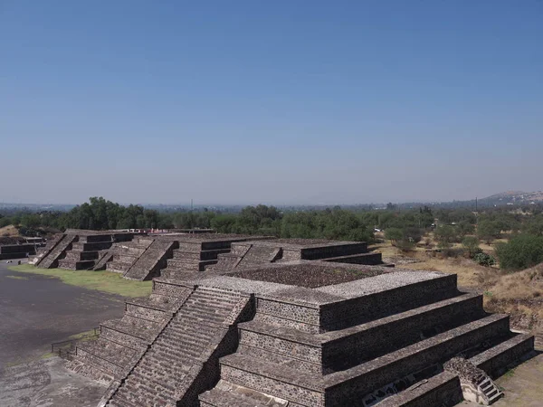 Scenic Four Stony Pyramids Teotihuacan Ruins Seen Avenue Dead Mexico — Stok fotoğraf