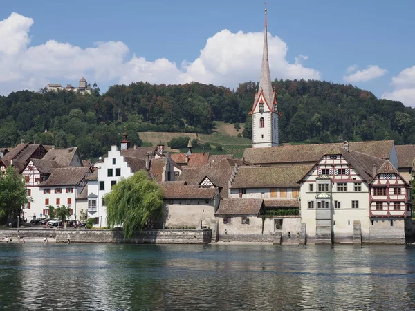 Nice George Abbey Rhine River Cityscape European Stein Rhein Town —  Fotos de Stock