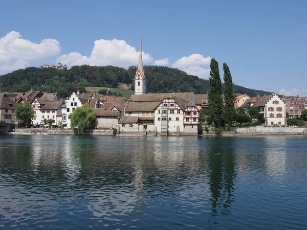 Wonderful George Abbey Rhine River Cityscape European Stein Rhein Town — Stockfoto