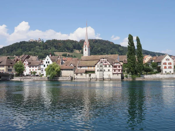 Brilliant George Abbey Rhine River Cityscape European Stein Rhein Town — 图库照片