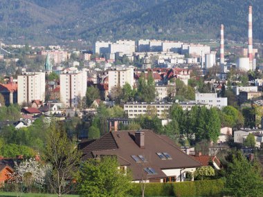 Beskids Polonya, Avrupa Bielsko-Biala şehir ve kırsal manzara ilginç cityscape Panoraması