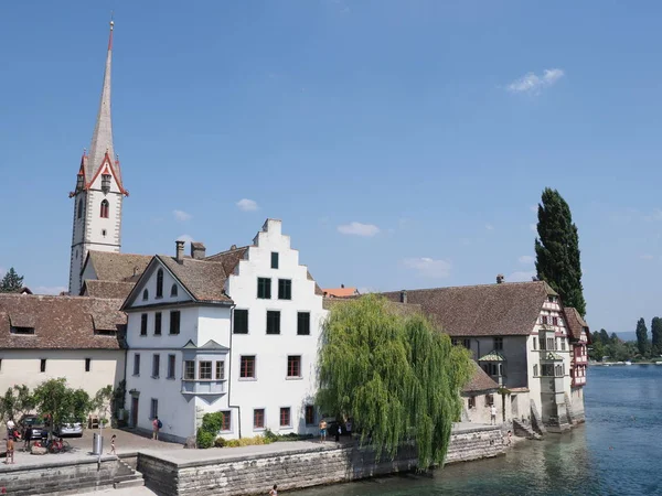 Historical George Abbey Rhine River Cityscape European Stein Rhein Town — Φωτογραφία Αρχείου