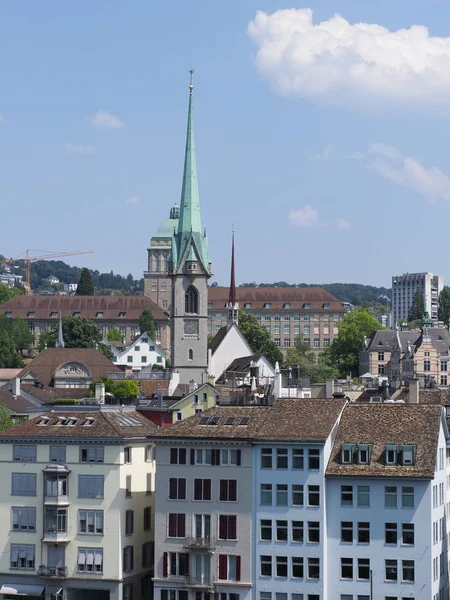 Cityscape European Zurich City Switzerland Houses Tower Church Alpine Landscapes — Stok Foto
