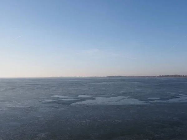 Frozen Reservoir Landscapes European Goczalkowice City Poland Clear Blue Sky — 图库照片