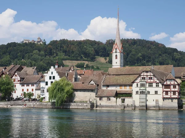 Monumental George Abbey Rhine River Cityscape European Stein Rhein Town — Stock Fotó