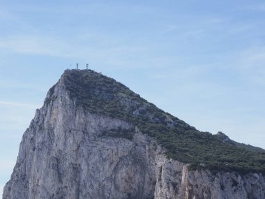 Famous rock of Gibraltar landscapes on Iberian Peninsula in Great Britain with clear blue sky in 2019 warm sunny spring day on April.