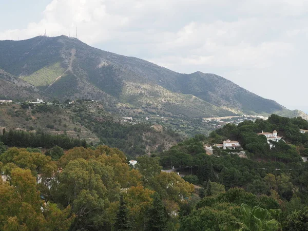 Mountainside Area Seen European Mijas City Spain Cloudy Blue Sky — Foto Stock