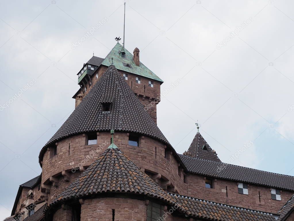 Tower of Koenigsbourg castle in european Orschwiller town of Alsace in France