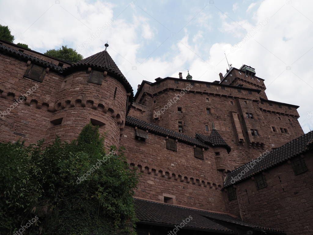 Side of Koenigsbourg castle in european Orschwiller town of Alsace in France