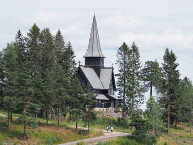 Norveç 'in Avrupa' nın başkenti Oslo yakınlarındaki Ahşap Holmenkollen Şapeli
