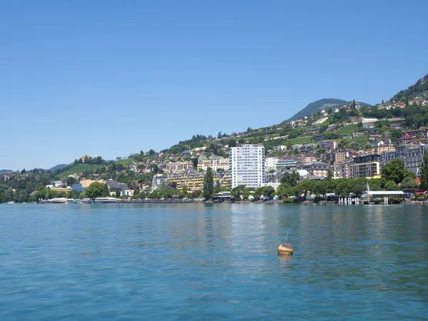 Paisagens Lago Genebra Cidade Europeia Montreux Cantão Vaud Suíça Céu — Fotografia de Stock