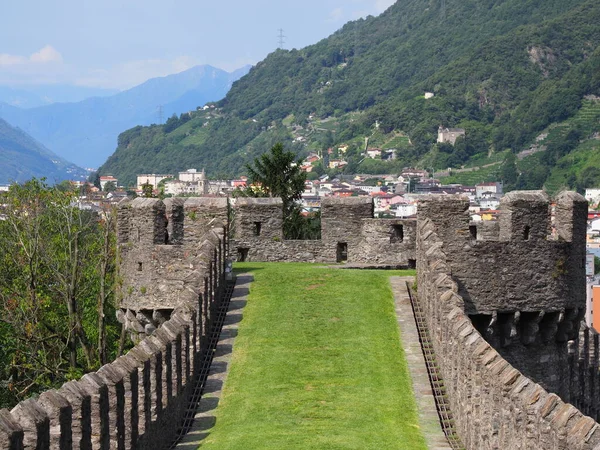 Kamenitá Strana Hradní Grande Evropském Městě Bellinzona Hlavní Město Kantonu — Stock fotografie