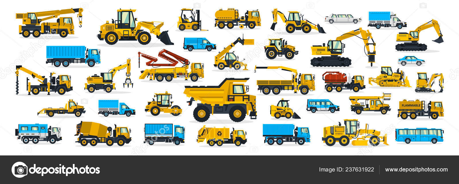 A large set of construction equipment, transportation for the