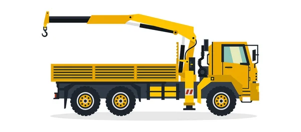 Grúa de camión, vehículos comerciales, equipos de construcción. Camión con grúa elevadora. Ilustración vectorial — Vector de stock