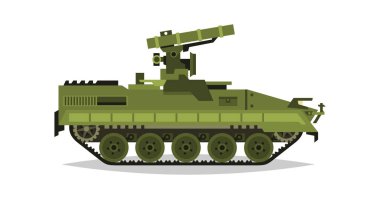 Kendinden tahrikli tanksavar füze sistemi. Araştırma, İnceleme, Optik İnceleme, füzeler, hava saldırısı. Savaş için donatım. Tüm arazi aracı, ağır makine. Vektör çizim.