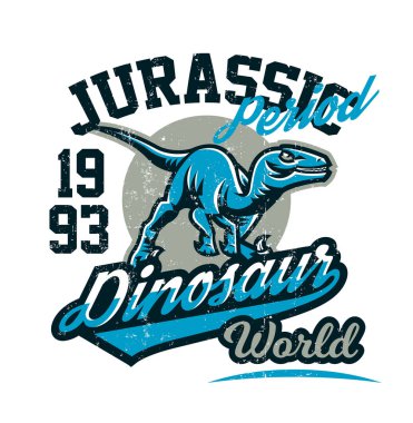 Tasarım baskı bir T-shirt, agresif dinozor saldırı için hazır almak için. Jurassic dönem, predator antik, spor stil. Vektör çizim, grunge etkisi