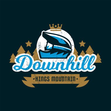 Bir T-shirt, dağ Bisiklet gezileri için kask üzerine basım için tasarım. Yokuş aşağı, freeride, orman, Ekstrem Sporlar. Vektör çizim, grunge etkisi