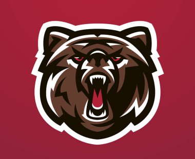 Renkli logo, kimlik, maskot Spor Kulübü, topluluk, şirket, kızgın ve atıştırmaiçin, saldırmaya hazır ayı. Vektör çizim, dinamik yürütme