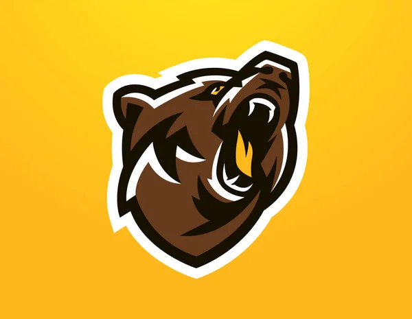 Logo colorido, identidad, mascota para el club deportivo, comunidad, compañía, enojado y gruñendo, oso listo para atacar. Ilustración vectorial, ejecución dinámica — Archivo Imágenes Vectoriales