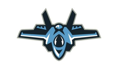 Logo avcı uçağı, önleme, uçak. Askeri teçhizat. Vektör çizim, düz bir stil