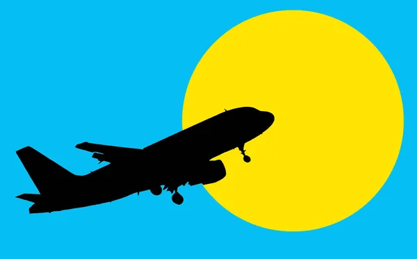 Силуэт самолета в голубом небе на фоне о — стоковое фото