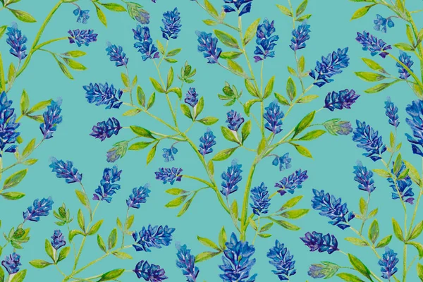 Seamless Floral Pattern Watercolor Flowers Blue Background — Stock Photo, Image