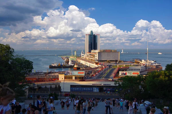 Odessa Ucrânia Vista Estação Mar Partir Das Escadas Potemkin — Fotografia de Stock