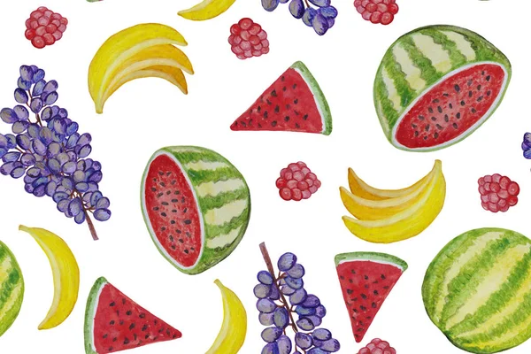 Watercolor Painted Fruits Seamless Pattern — Stock Photo, Image