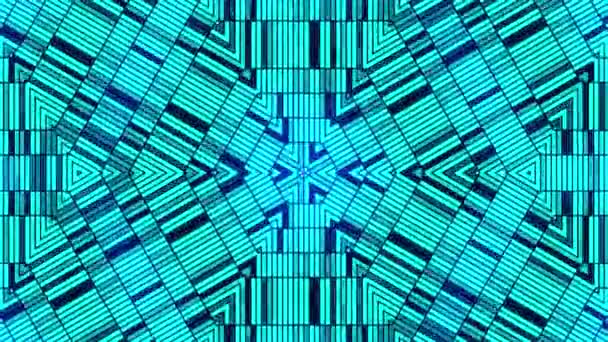 Fondo caleidoscópico azul fractal. Movimiento de fondo con diseño fractal. Disco espectro luces concierto spot bulbo — Vídeos de Stock