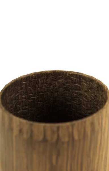 Чашки дерев'яних ремесел, миска, ложки, котлети на білому тлі . — стокове фото