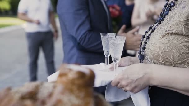 Glazen zijn op de razzle die wordt gehouden door een vrouw — Stockvideo