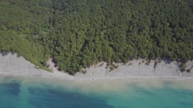 Uçuş vahşi plaj üzerinde. Dağlar ve kayalıklarla