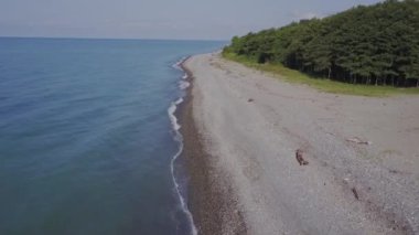 Uçuş vahşi plaj üzerinde. Dağlar ve kayalıklarla
