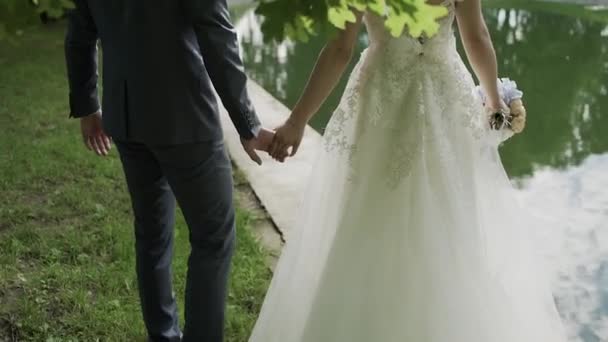 Jovem casal amoroso de mãos dadas, abraçando e beijando — Vídeo de Stock