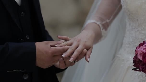 Anneaux de mariage sur la main des jeunes — Video