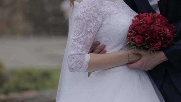 Jong paar bedrijf handen liefdevolle, knuffelen en zoenen — Stockvideo