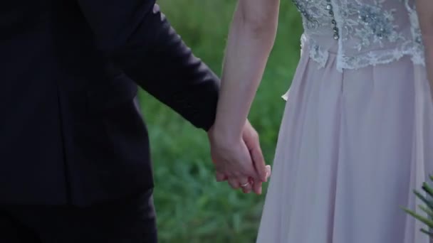 Junges Liebespaar hält Händchen, umarmt und küsst sich — Stockvideo