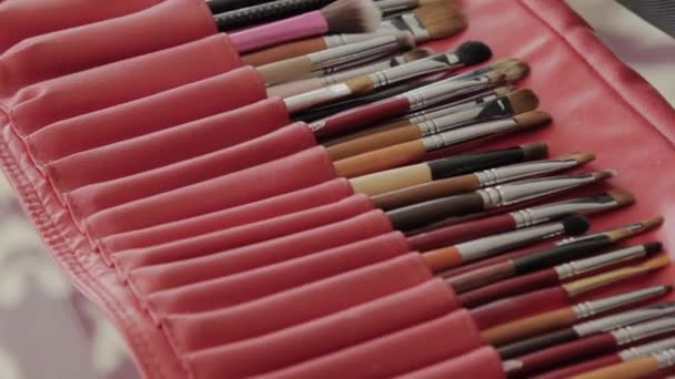 Make-up artist pulls out her make-up tools — Stock Video