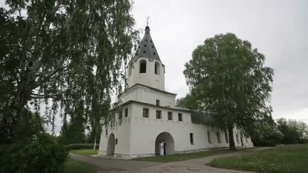 Tagsüber verlassene Kirche in der Nähe der Bäume — Stockvideo