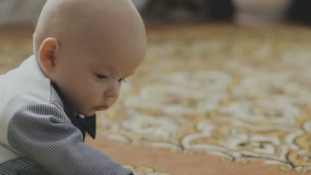 Das Kind kriecht auf dem Teppich — Stockvideo