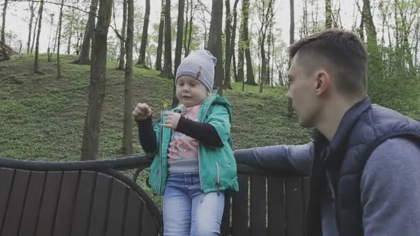 La familia juega con el niño en un hermoso día soleado — Vídeo de stock