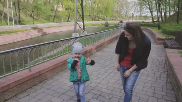 De familie speelt met het kind op een mooie zonnige dag — Stockvideo