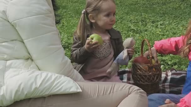 An einem schönen sonnigen Tag spielt die Familie mit dem Kind — Stockvideo