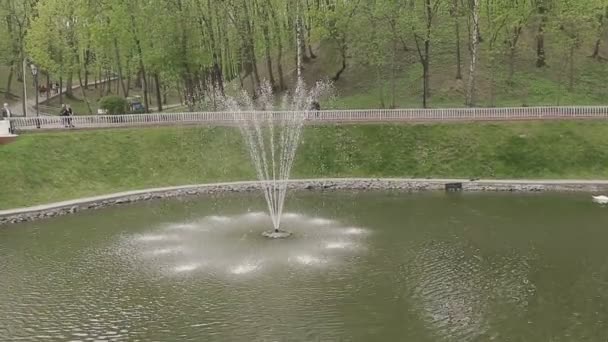 A park egy ragyogó napsütéses napon szökőkút — Stock videók